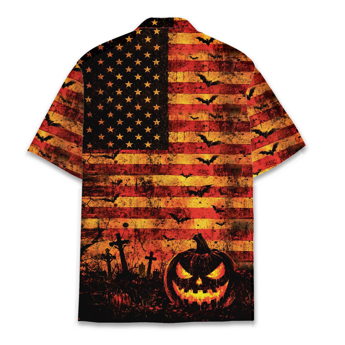 Spooky American Flag Jack O Lantern Cemetery – Hawaiian Shirt
