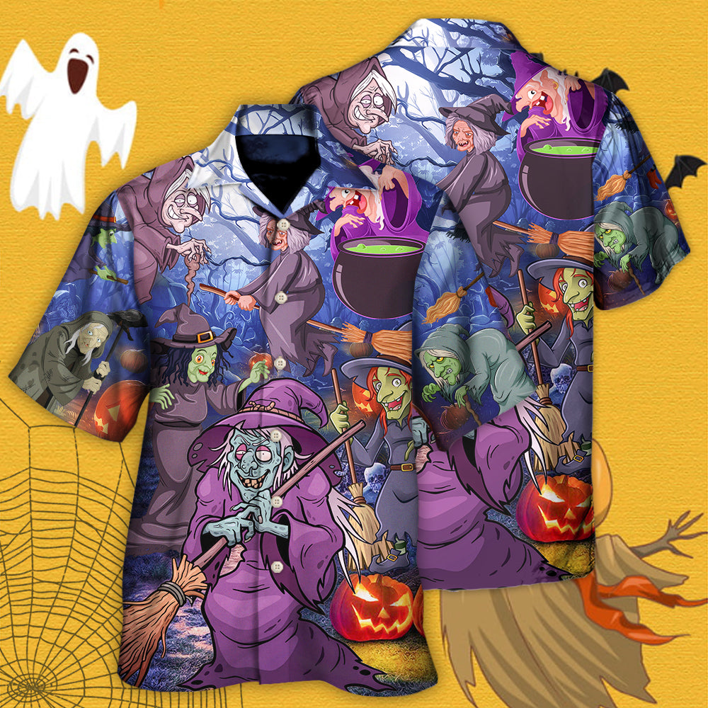 Funny Halloween Witch And Pumpkin Magical Forest Art - Hawaiian Shirt