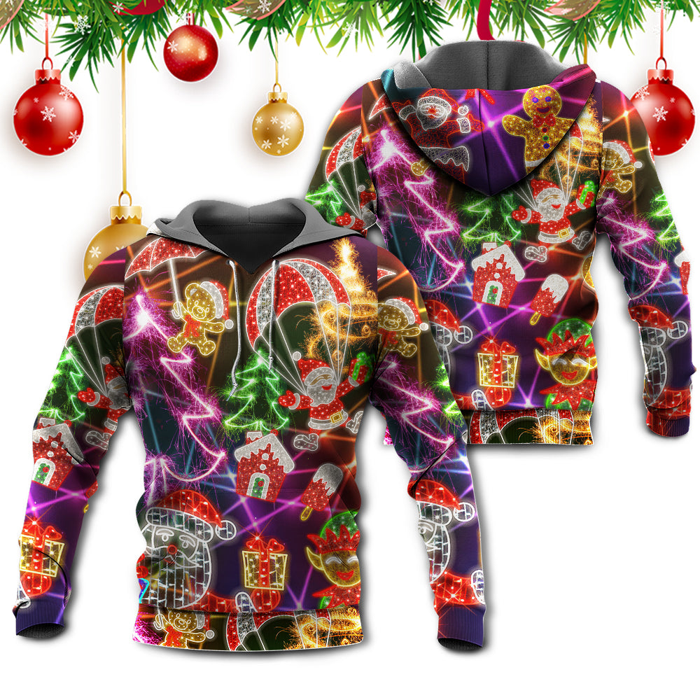 Christmas Funny Holiday Tree Gingerbread Neon Light Art – 3D Hoodie