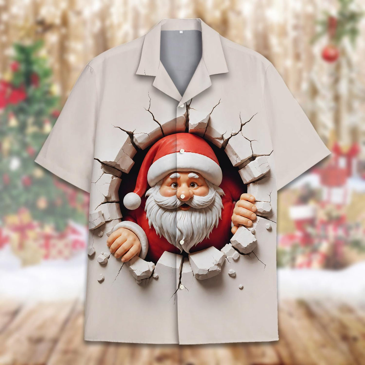 Santa Christmas Wall Break Optical Illusion Holiday – Hawaiian Shirt