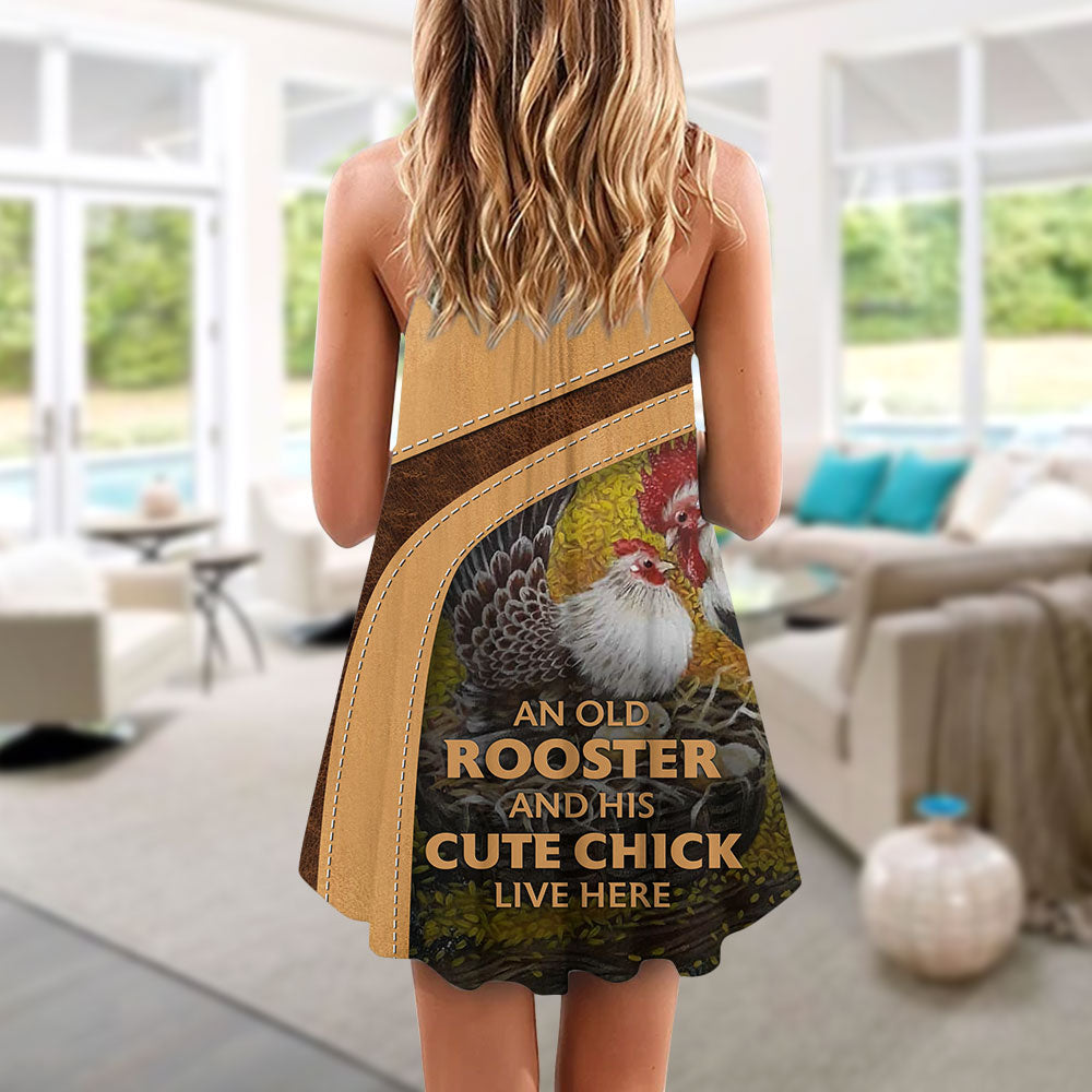 Old Rooster And Cute Chick – Women's Summer Sleeveless V-Neck Camisole Dress