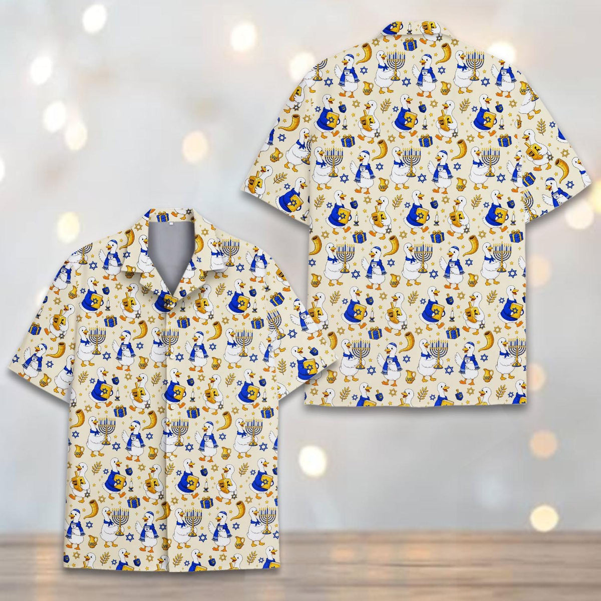 Funny Hanukkah Duck Menorah Shofar Dreidel – Hawaiian Shirt
