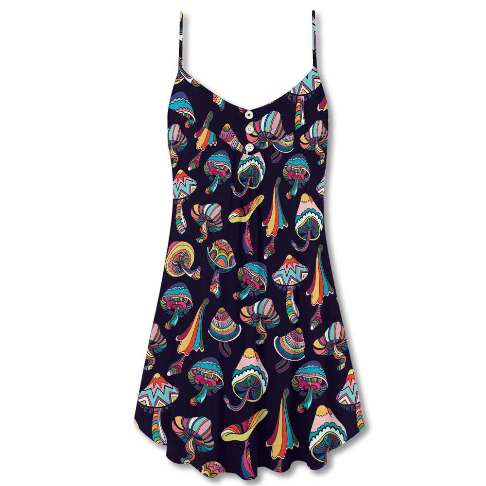 Hippie Mushroom Peace Love Life – Women's Summer Sleeveless V-Neck Camisole Dress