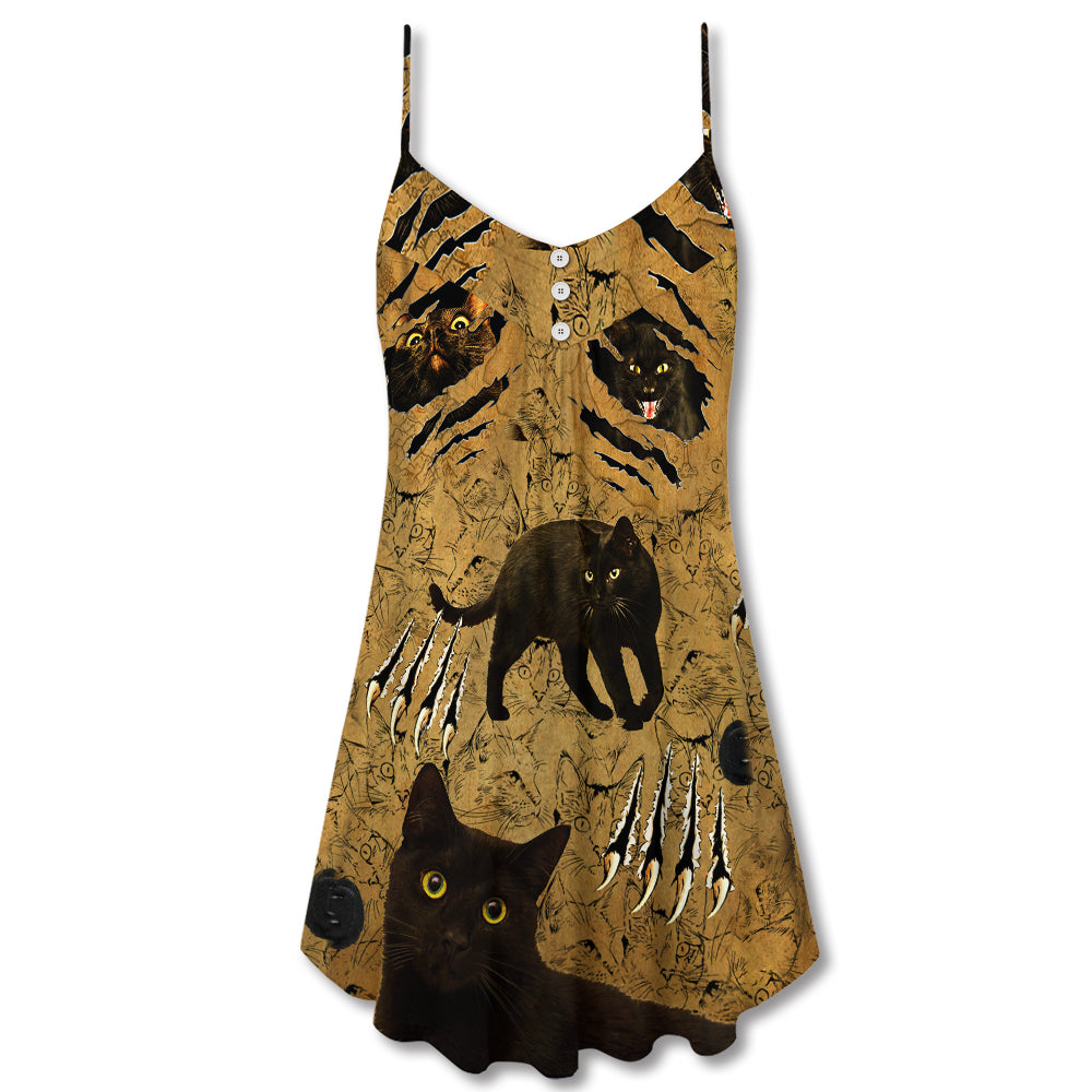 Black Cat Put Your Paws Up – Women's Summer Sleeveless V-Neck Camisole Dress