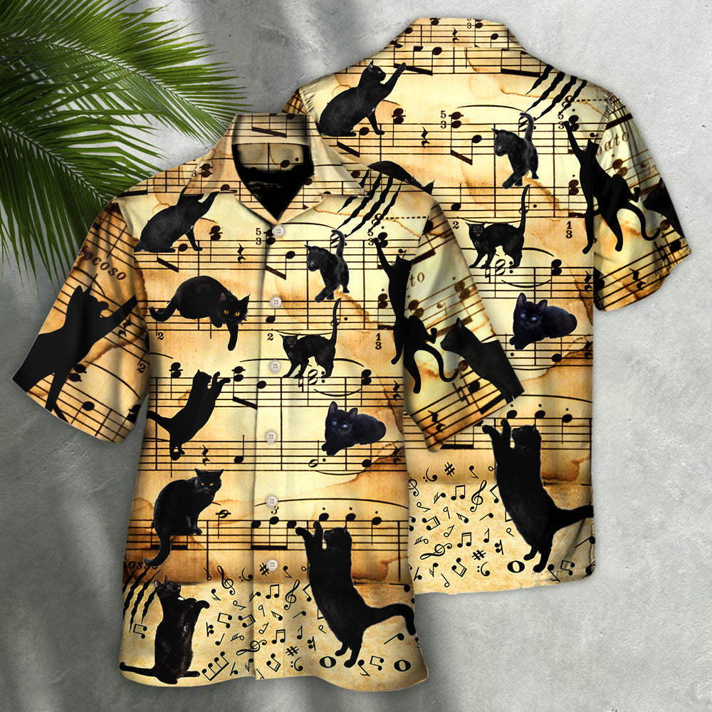 Black Cat Love Music Note Vintage Style - Hawaiian Shirt
