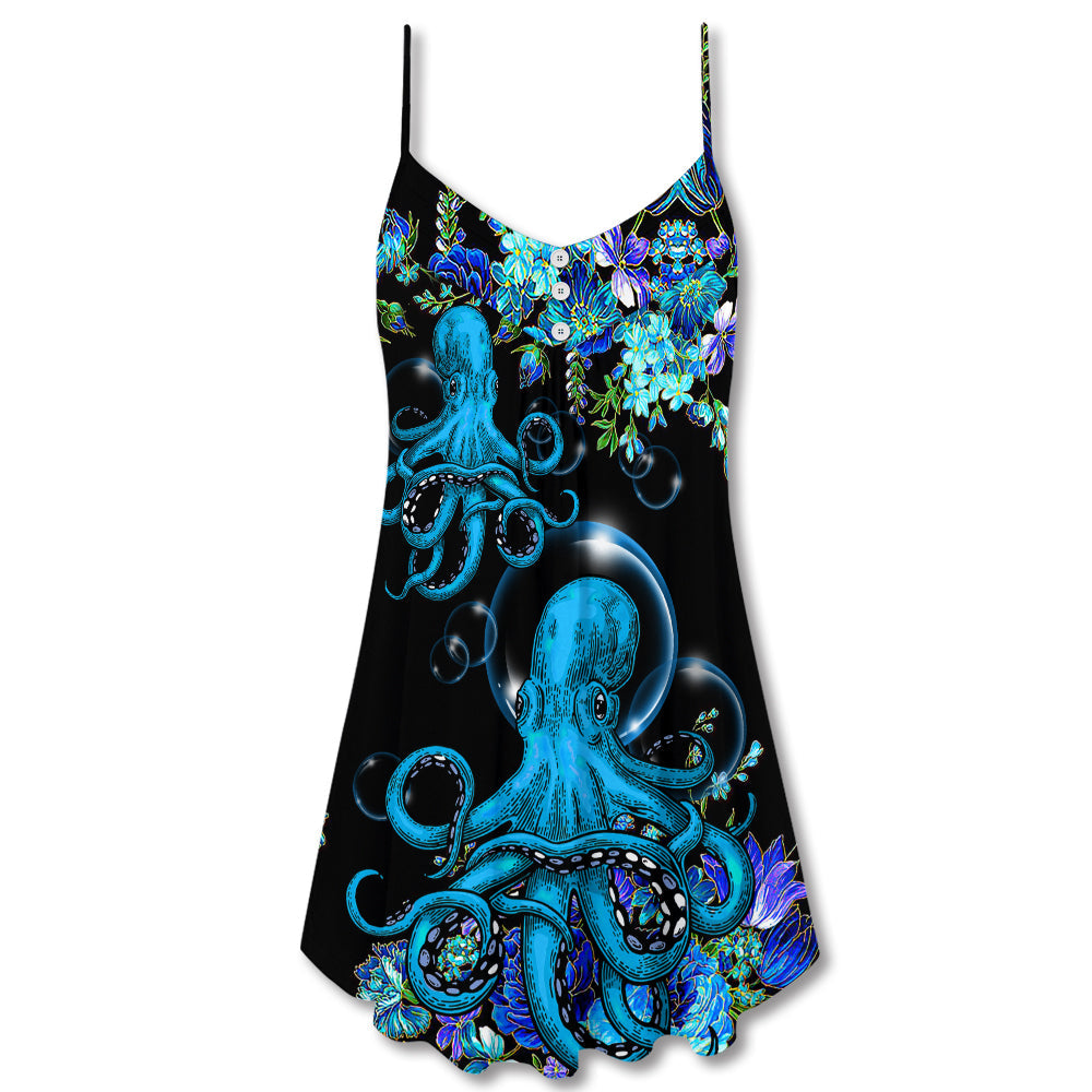 Octopus With Flowers Ocean Day – Women's Summer Sleeveless V-Neck Camisole Dress