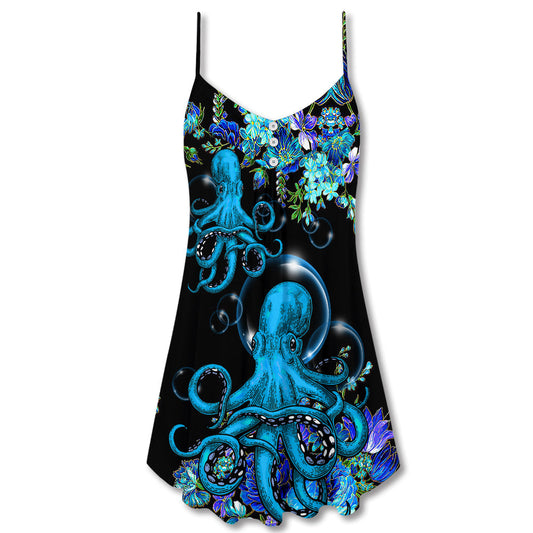 Octopus With Flowers Ocean Day – Women's Summer Sleeveless V-Neck Camisole Dress
