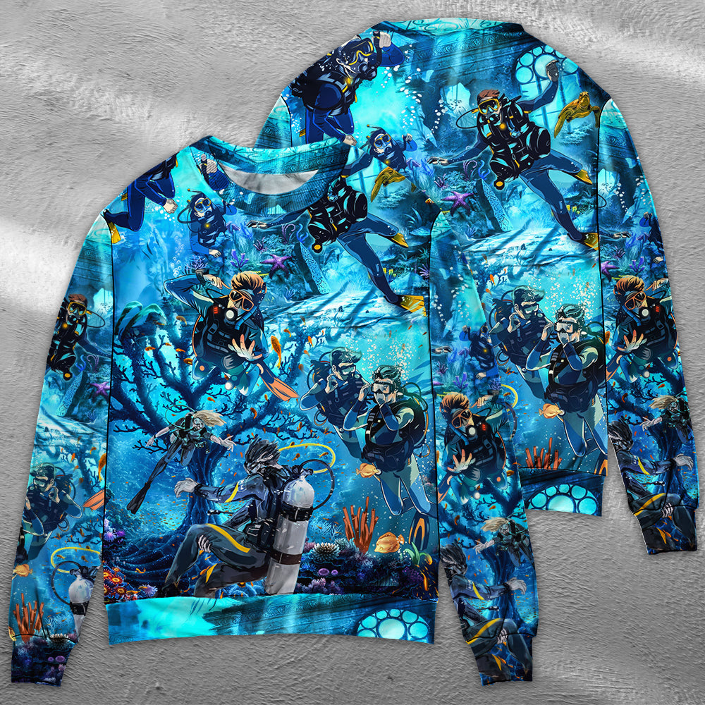 Under The Sea Diving Art Style – Sweater - Ugly Christmas Sweater
