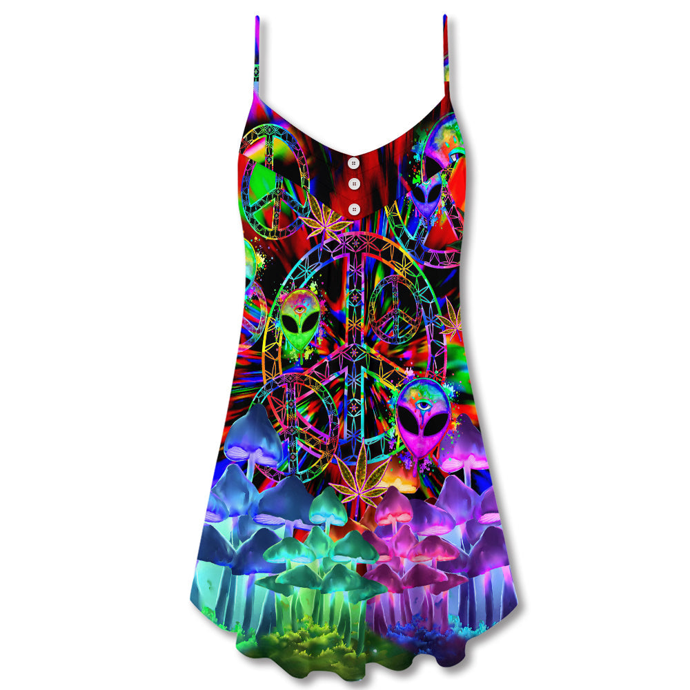 Hippie Alien Peace Colorful – Women's Summer Sleeveless V-Neck Camisole Dress