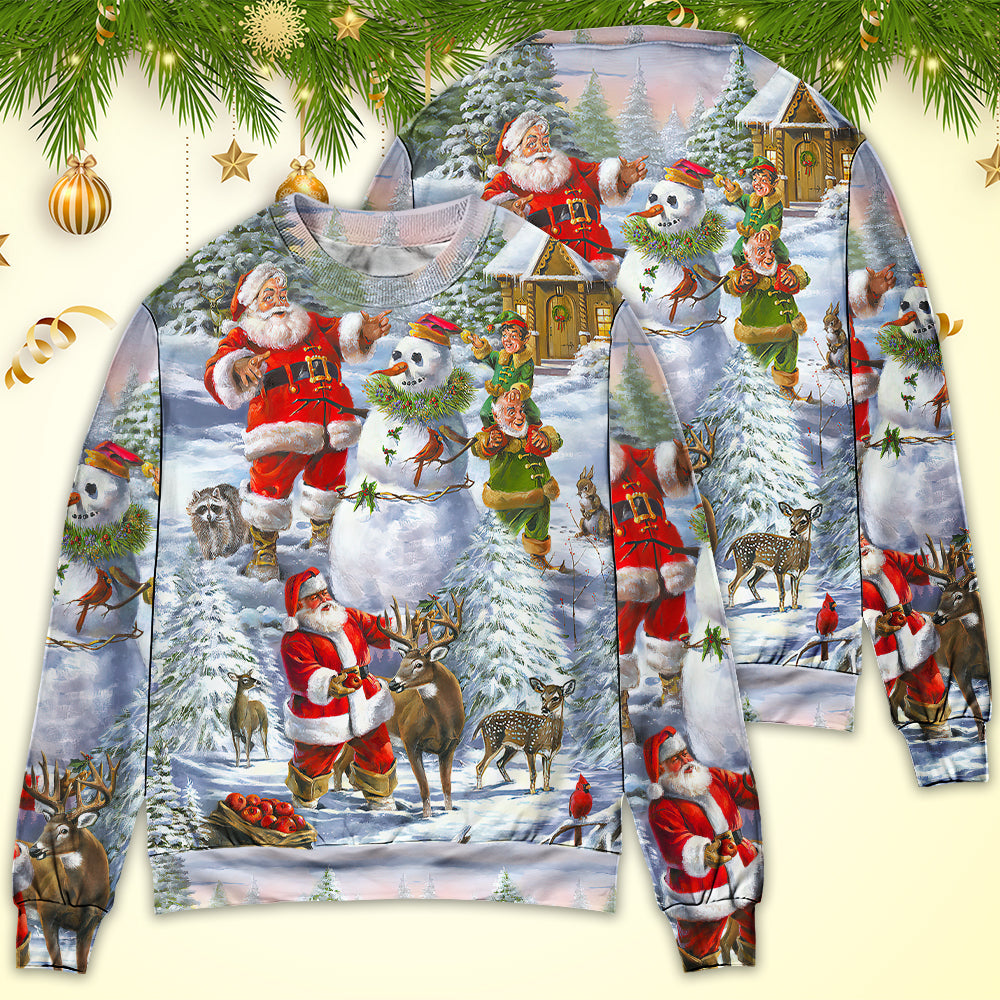 Christmas Santa Snowman Elf Happy Art – Sweater - Ugly Christmas Sweater