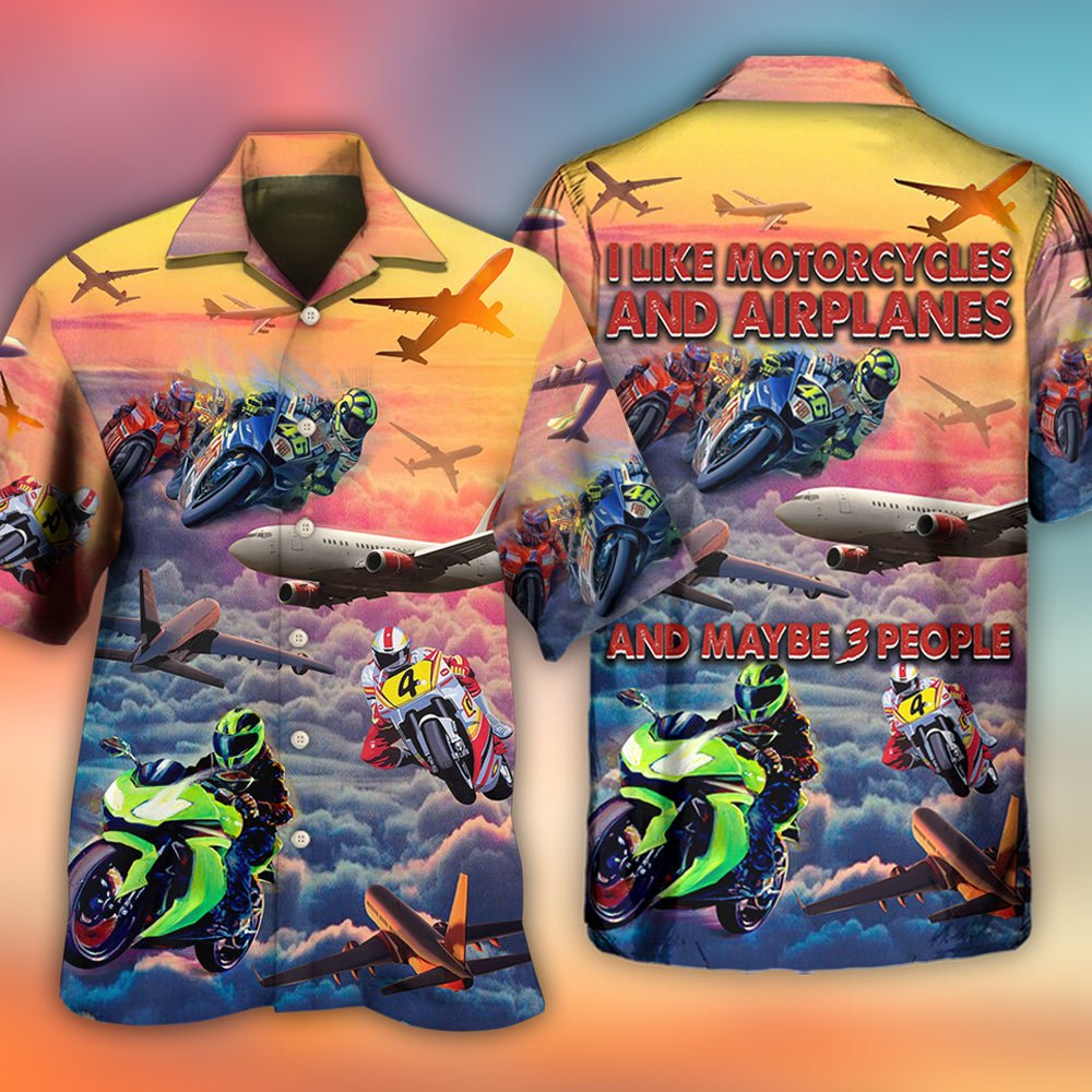 Motorcycle And Airplane Dream Sky - Hawaiian Shirt