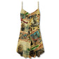 Vintage Pilot Cat Art – Women's Summer Sleeveless V-Neck Camisole Dress