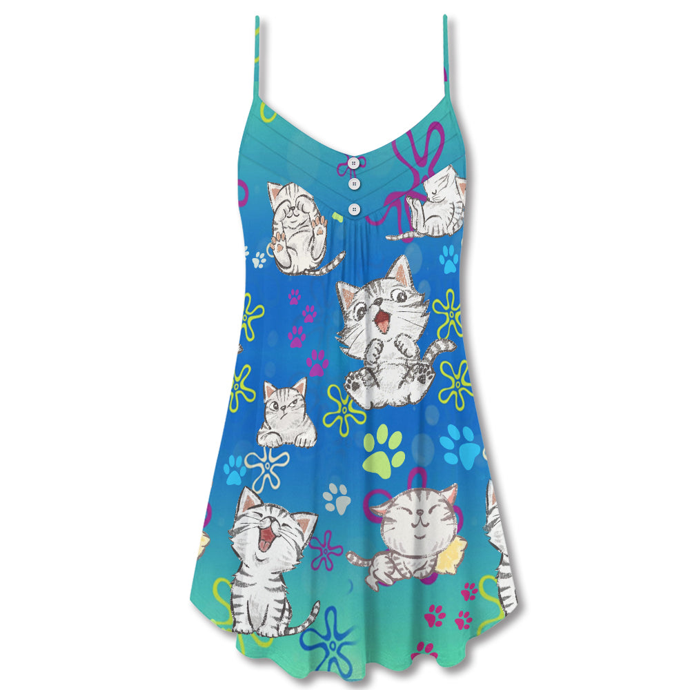 All I Need Is Love And Cat – Women's Summer Sleeveless V-Neck Camisole Dress