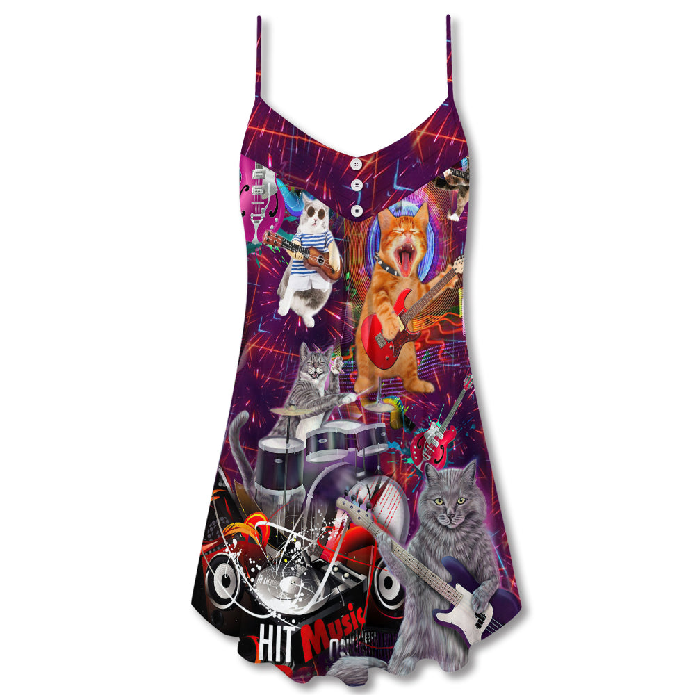 Funny Rocker Cat Style – Women's Summer Sleeveless V-Neck Camisole Dress