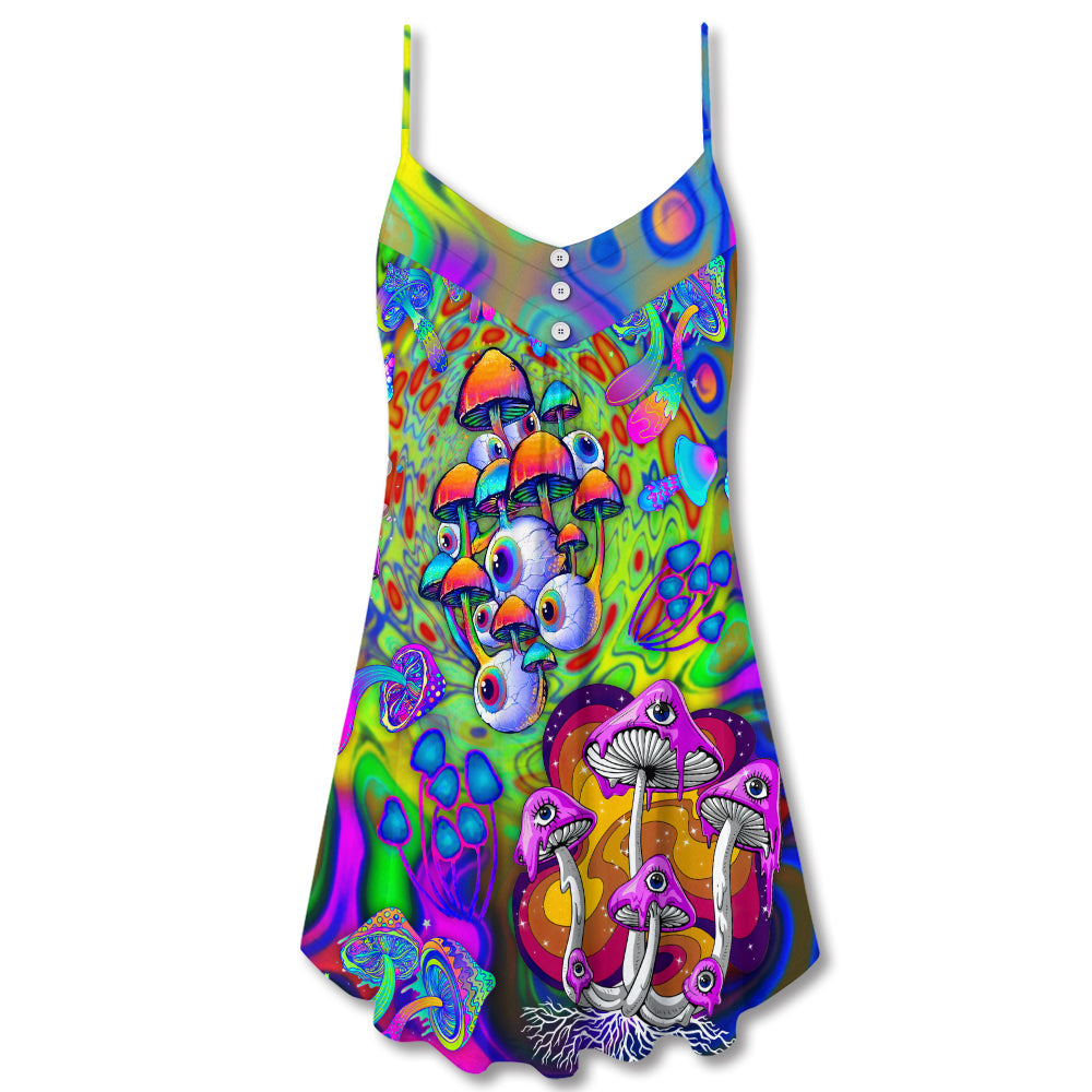 Stay Trippy Hippie Mushroom – Women's Summer Sleeveless V-Neck Camisole Dress