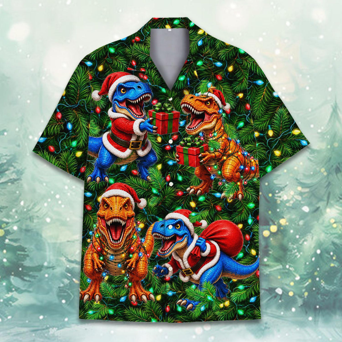 Christmas T-Rex Santa Funny Dinosaur Holiday – Hawaiian Shirt