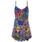 Hippie Colorful Skull Love Life – Women's Summer Sleeveless V-Neck Camisole Dress