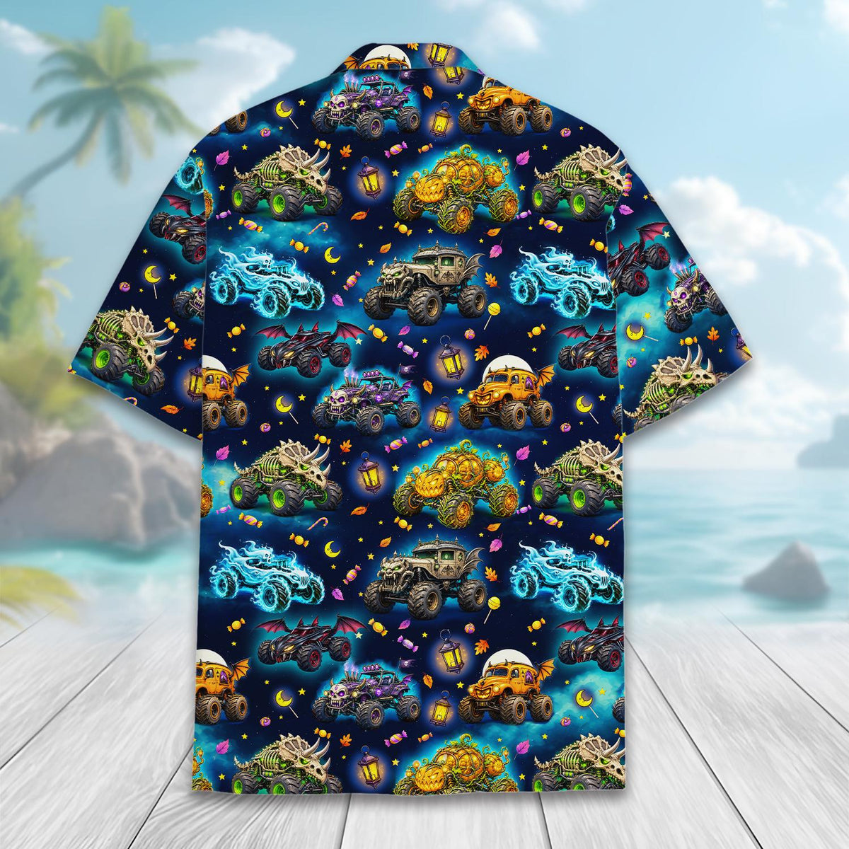 Halloween Monster Truck Ghost Pumpkin Skeleton Racing – Hawaiian Shirt
