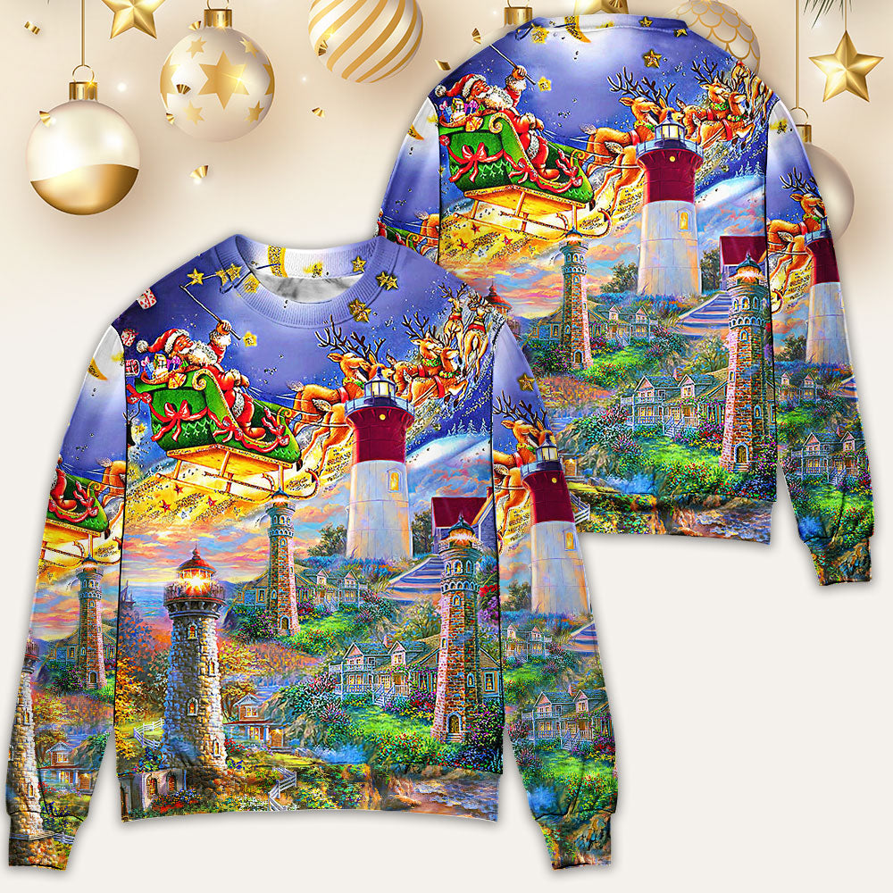 Lighthouse Christmas Santa Home Is The Light – Sweater - Ugly Christmas Sweater