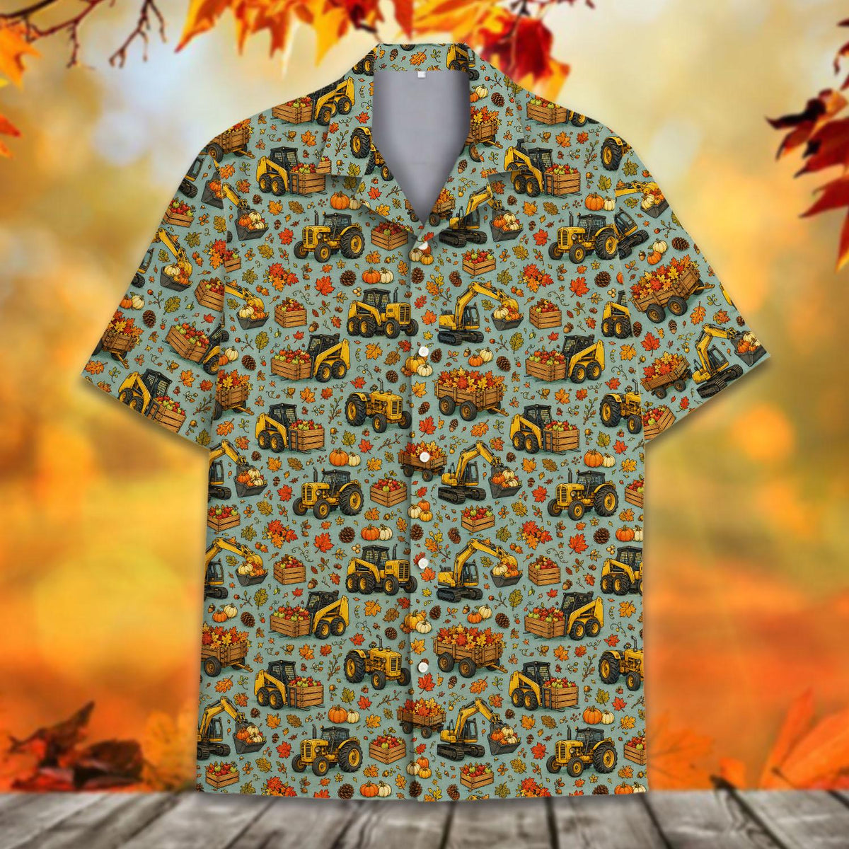 Autumn Farm Tractor Skid Steer Pumpkin Harvest – Hawaiian Shirt