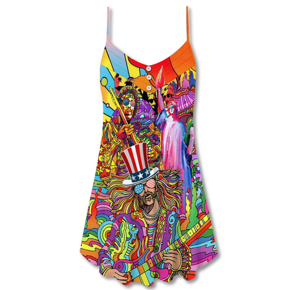Hippie Patriotic Cool Style – Women's Summer Sleeveless V-Neck Camisole Dress