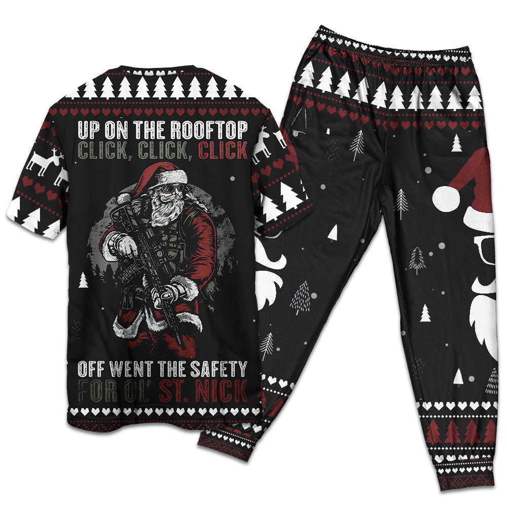 Christmas Up On The Rooftop Click Click Click Santa Claus - Pajamas Short Sleeve - Owls Matrix LTD