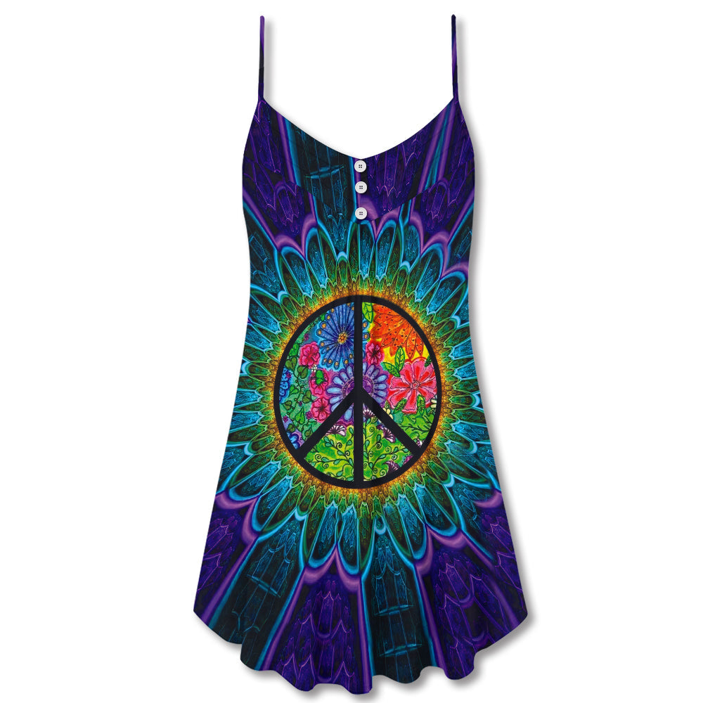 Hippie Peace Sign Lover – Women's Summer Sleeveless V-Neck Camisole Dress