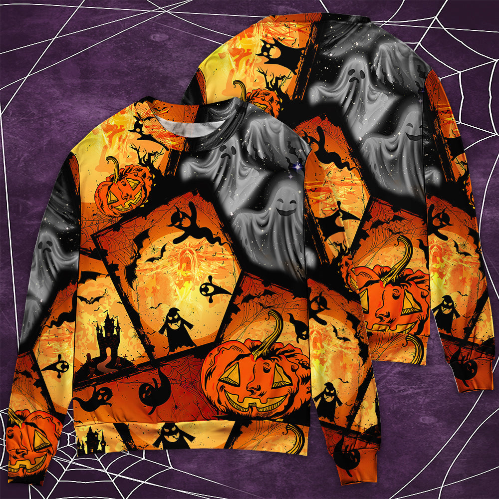 Halloween Ghost Pumpkin Night Art – Sweater - Ugly Christmas Sweater