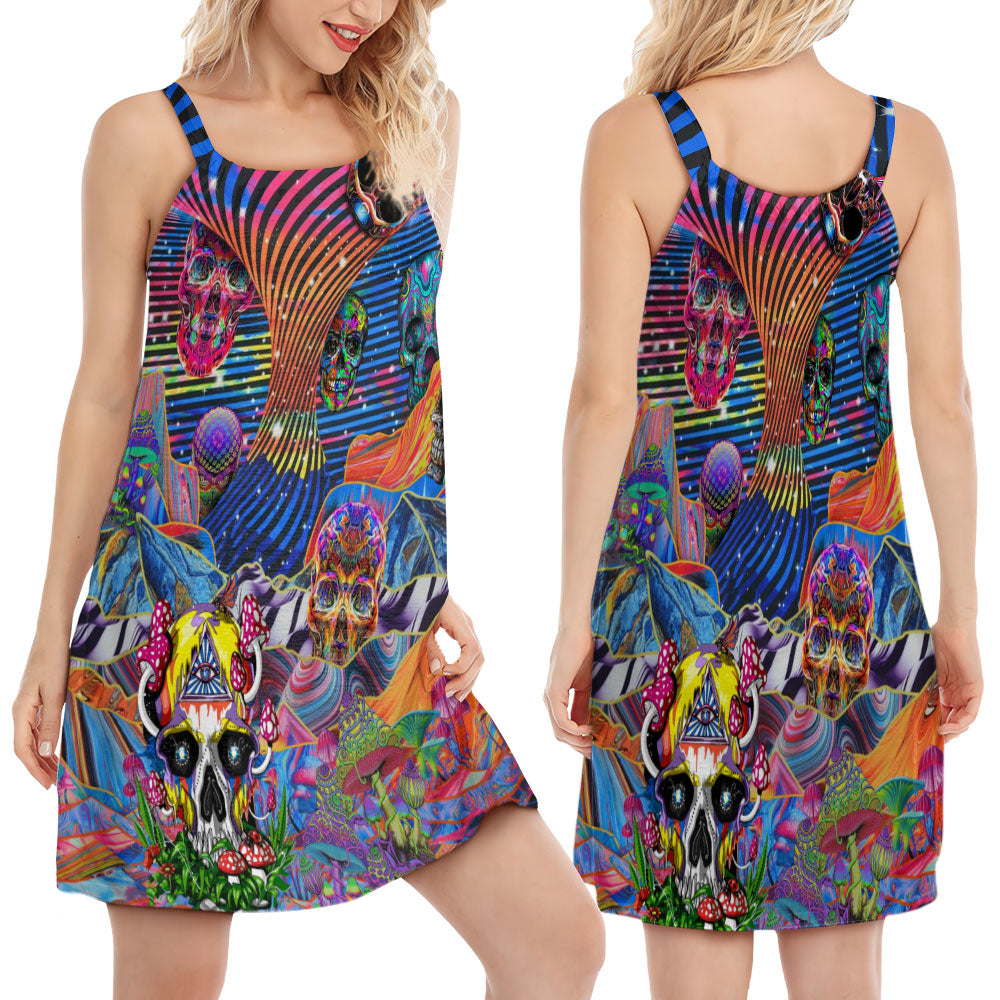 Hippie Skull Love Life – Women's Summer Sleeveless V-Neck Camisole Dress