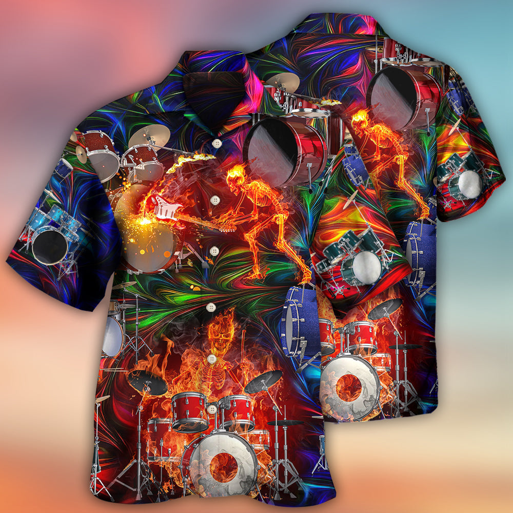 Drum Is My Life Fire Skull Art – Hawaiian Shirt