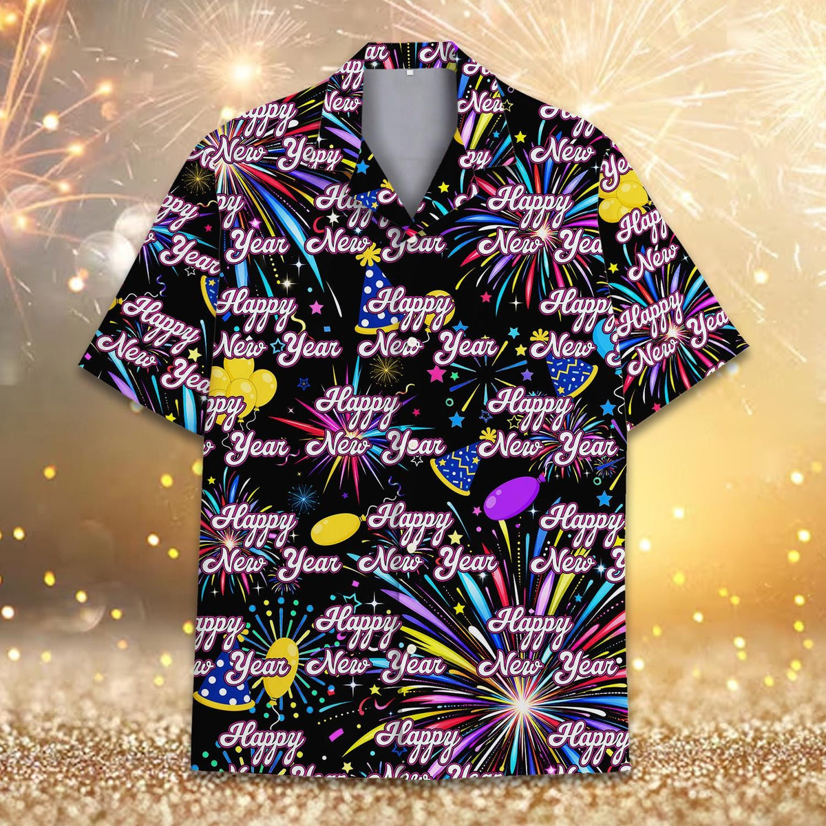 Happy New Year Colorful Fireworks Countdown Party – Hawaiian Shirt