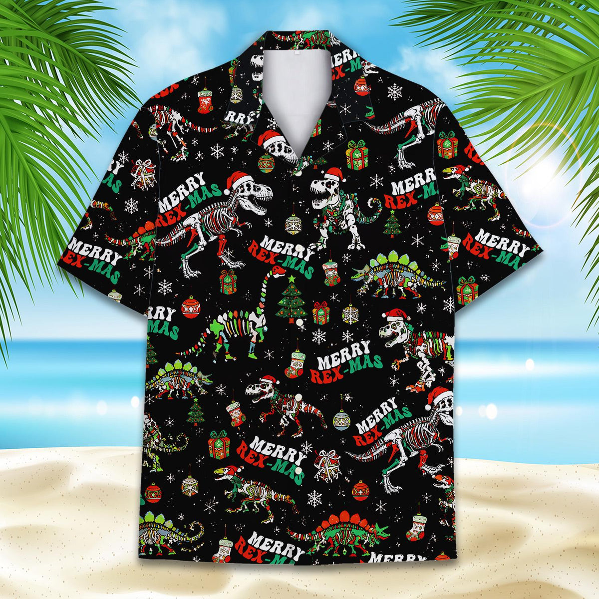 Christmas T-Rex Skeleton Funny Dinosaur Holiday – Hawaiian Shirt