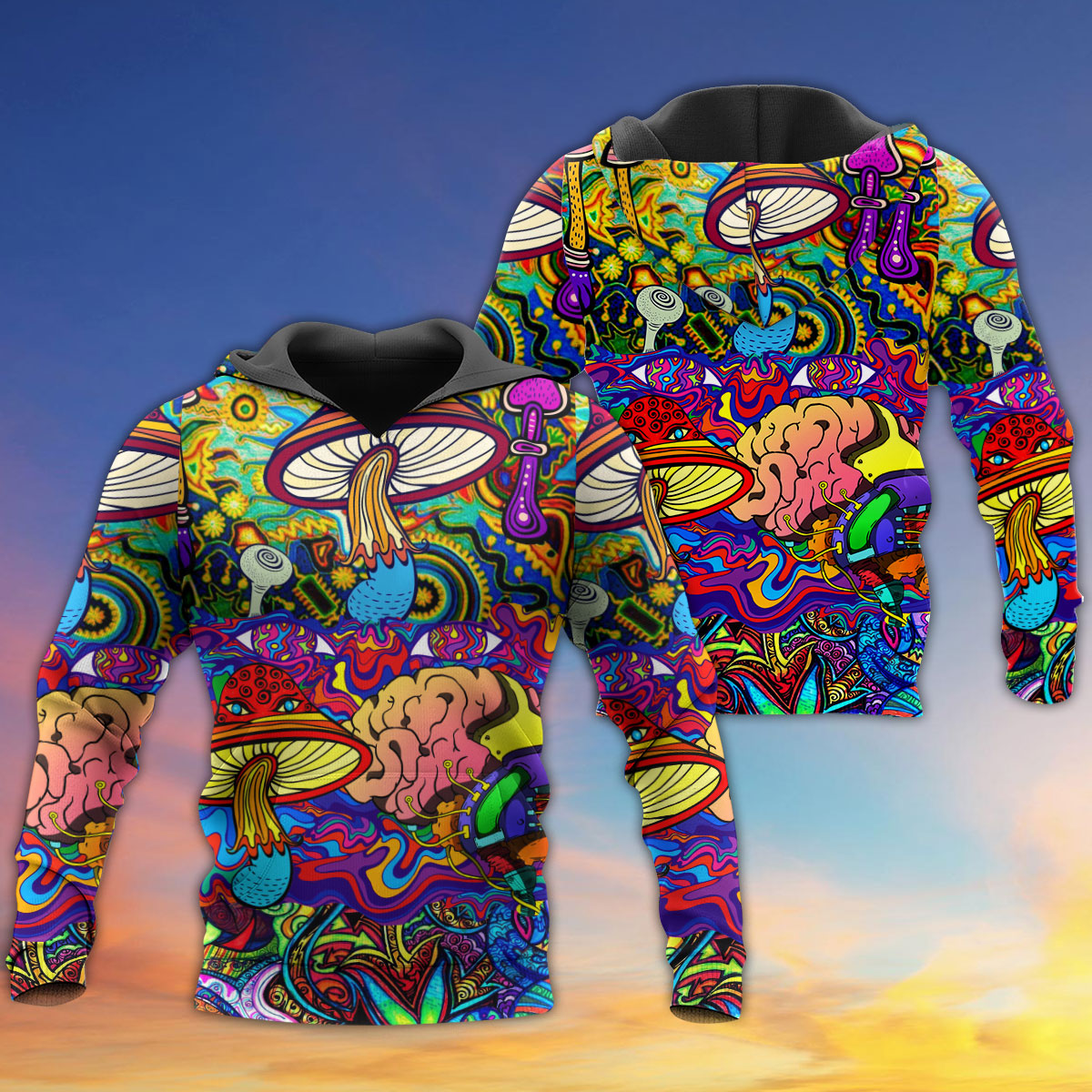 Hippie Mushroom Colorful Love Art – 3D Hoodie