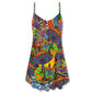 Hippie Peace Life Floral – Women's Summer Sleeveless V-Neck Camisole Dress