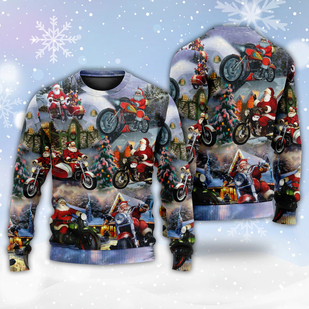 Christmas Santa Motorcycle Holiday Light – Sweater - Ugly Christmas Sweater