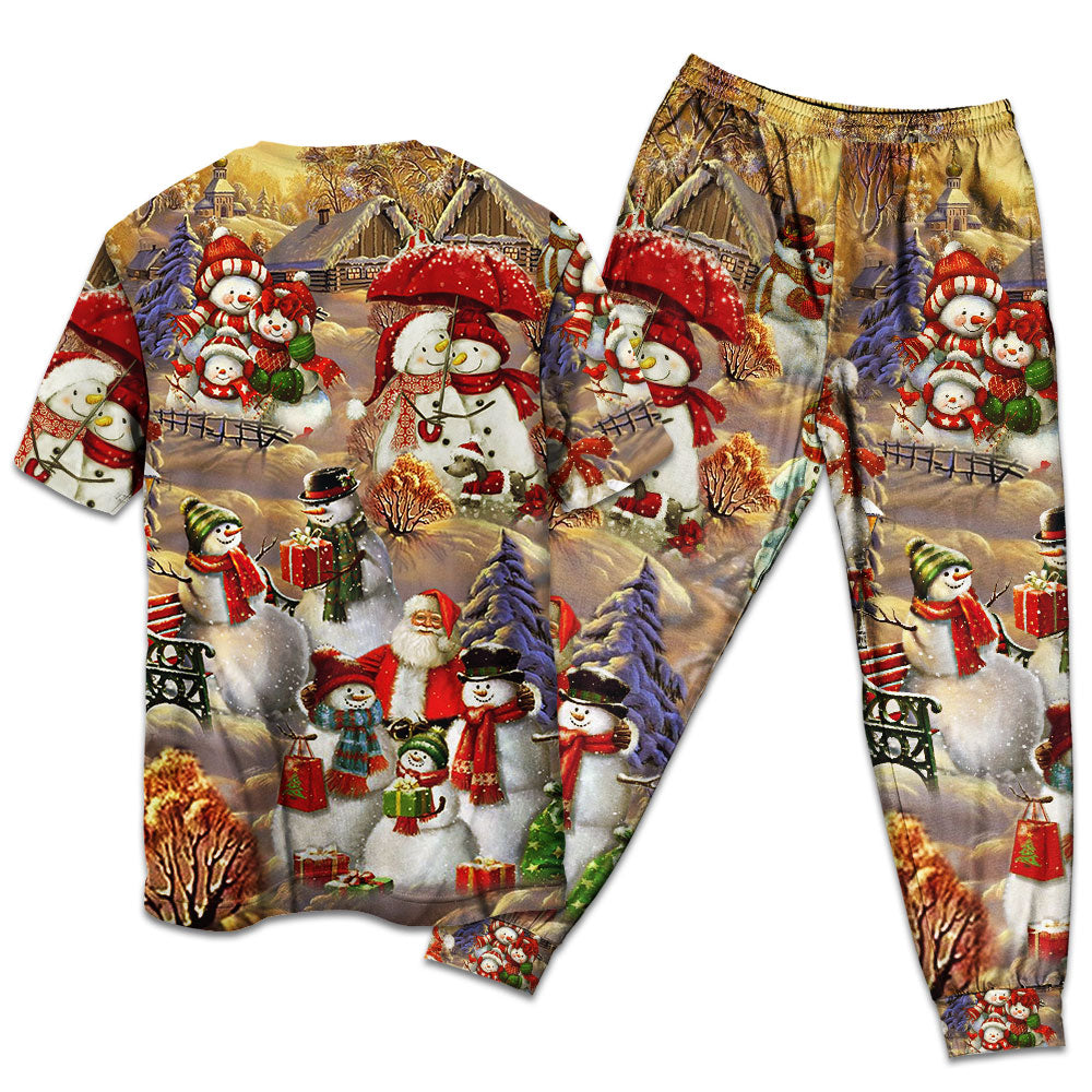 Christmas Snowman Couple Love Xmas - Pajamas Short Sleeve - Owls Matrix LTD