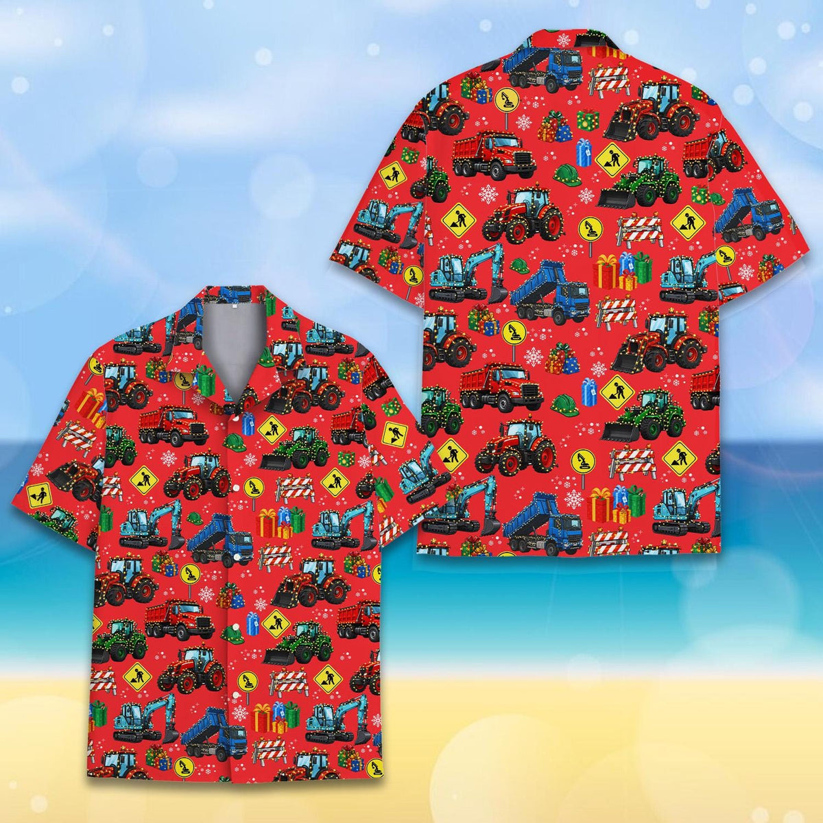 Christmas Tractor Excavator Dump Truck Construction – Hawaiian Shirt