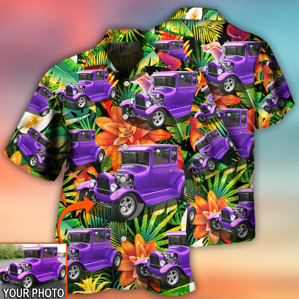 Vintage Car Tropical Flower Custom Photo – Hawaiian Shirt