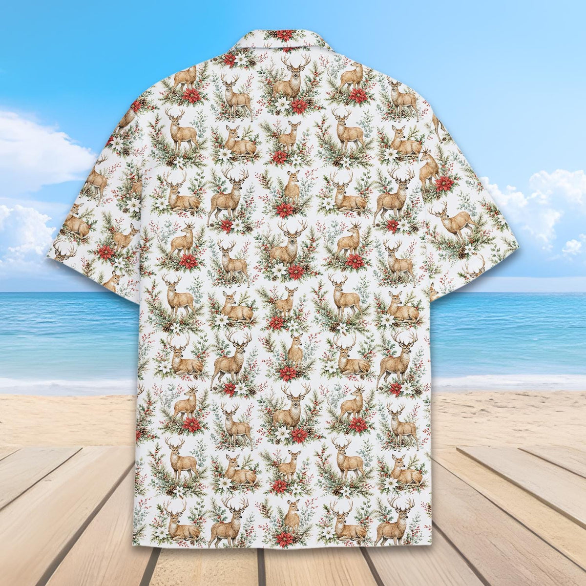 Christmas Deer Vintage Reindeer Poinsettia Woodland – Hawaiian Shirt