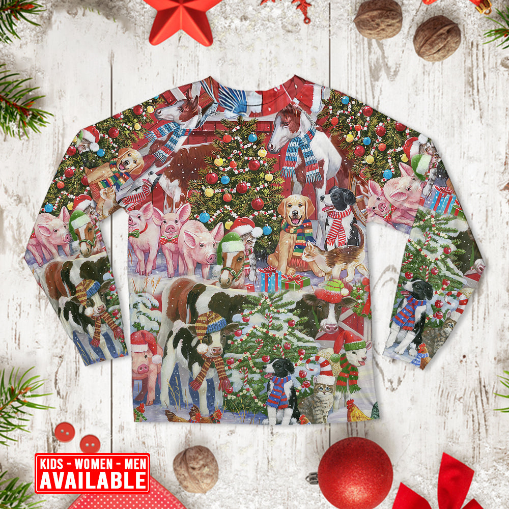Christmas Farm Merry Xmas - Pajamas Long Sleeve - Owls Matrix LTD