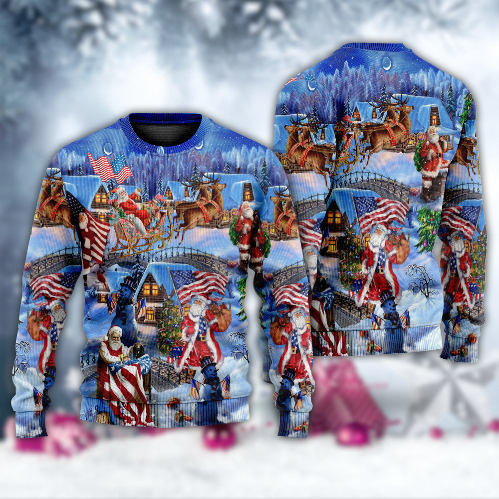 American Patriotic Santa Christmas – Sweater - Ugly Christmas Sweater