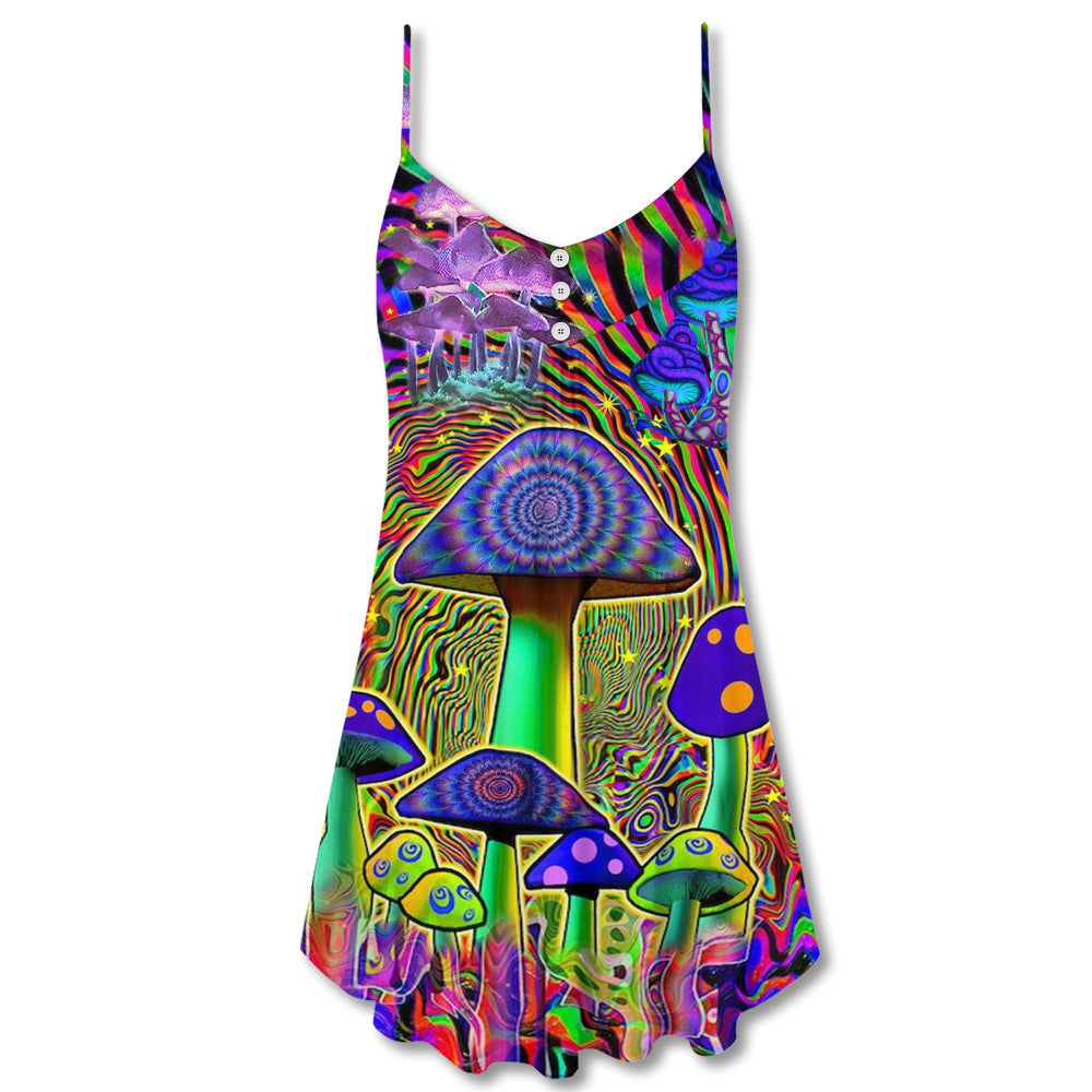 Hippie Mushroom Magic Style – Women's Summer Sleeveless V-Neck Camisole Dress