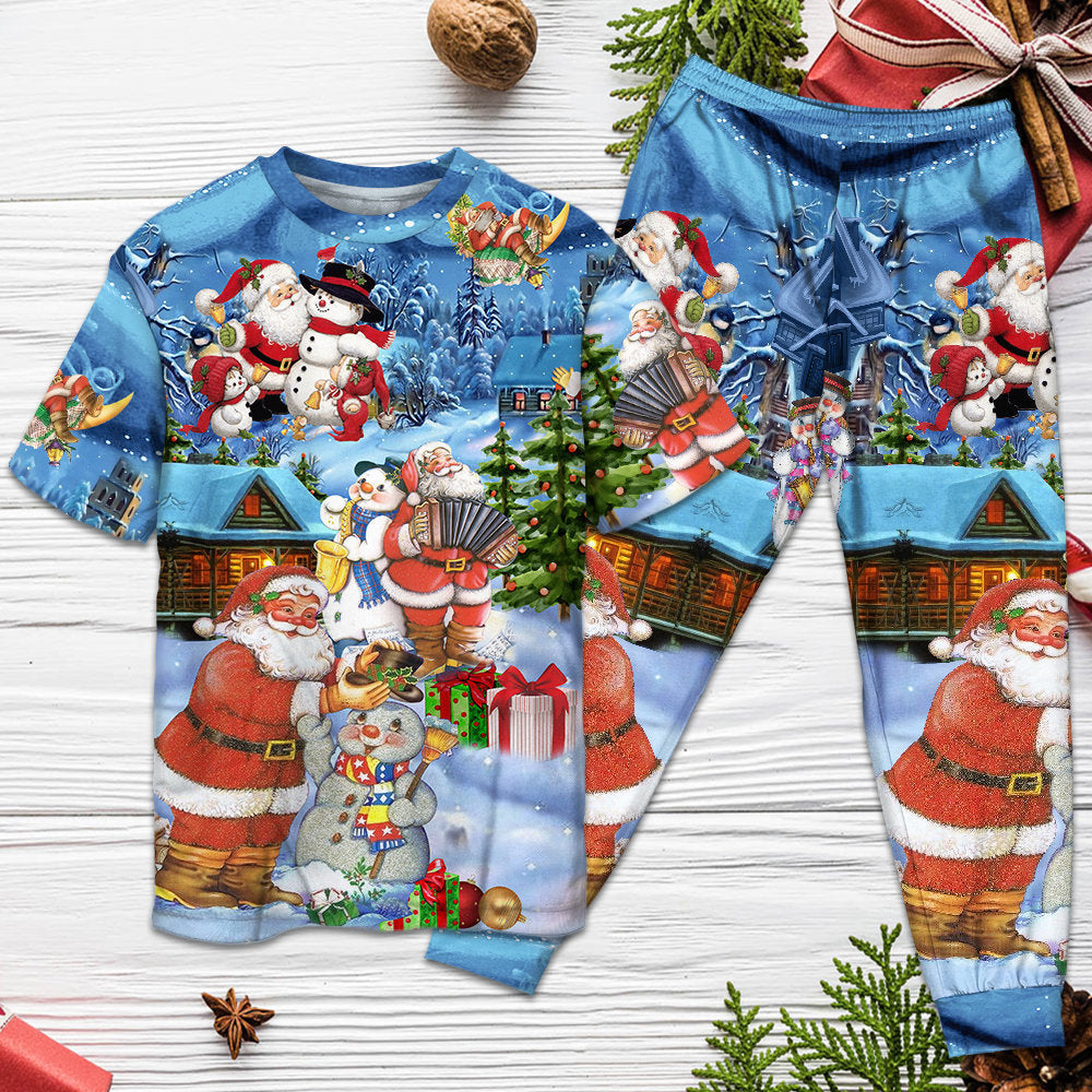 Christmas Santa And Snowman Best Friends - Pajamas Short Sleeve - Owls Matrix LTD