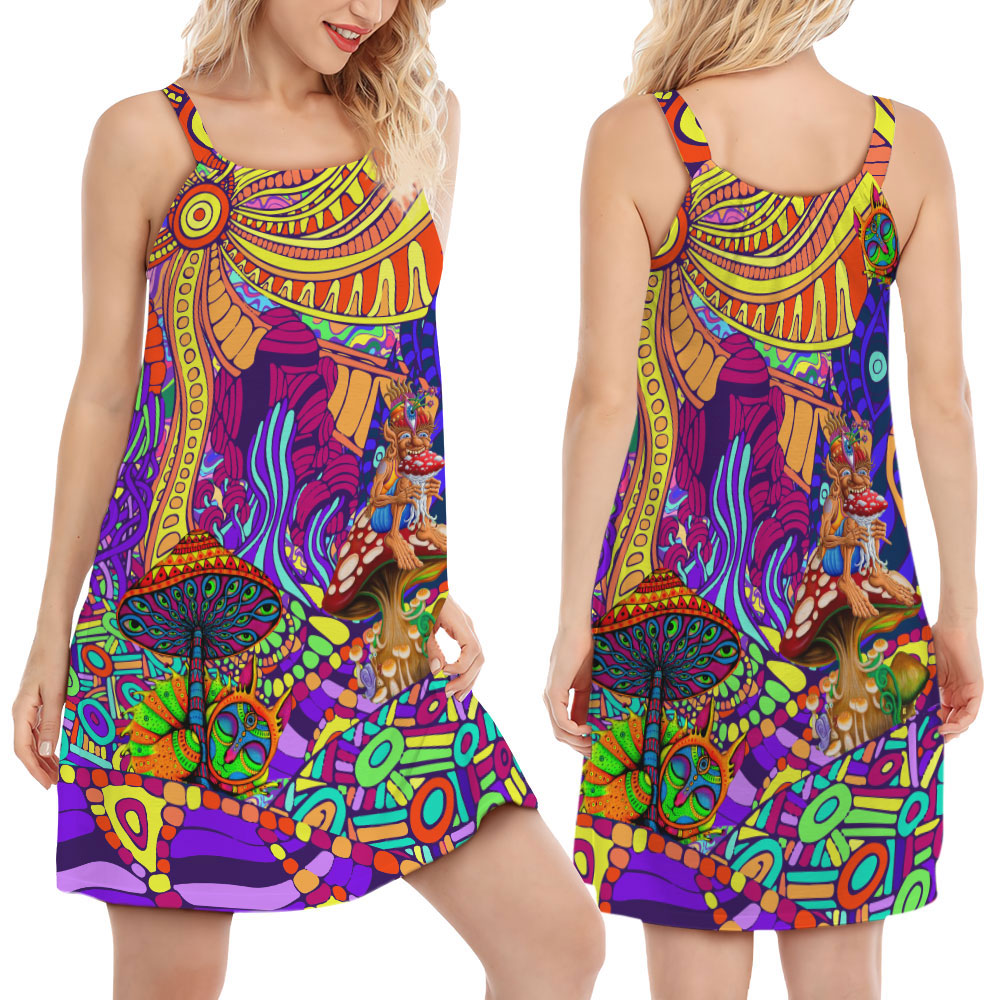 Colorful Hippie Love Life – Women's Summer Sleeveless V-Neck Camisole Dress