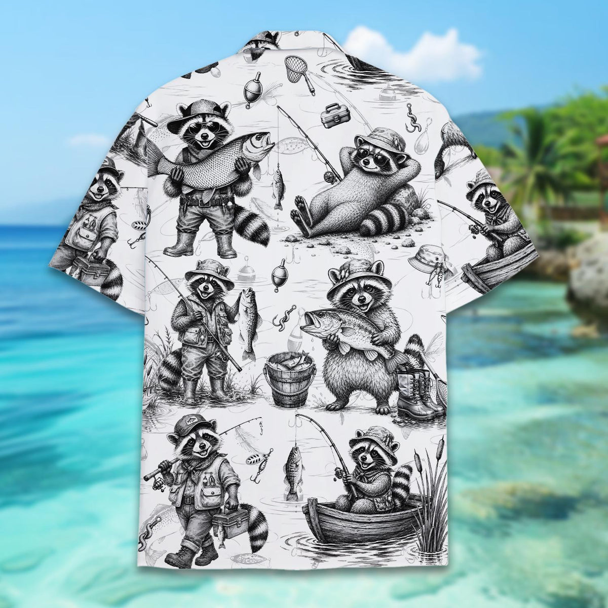 Funny Raccoon Camping Campfire Fishing Adventure – Hawaiian Shirt