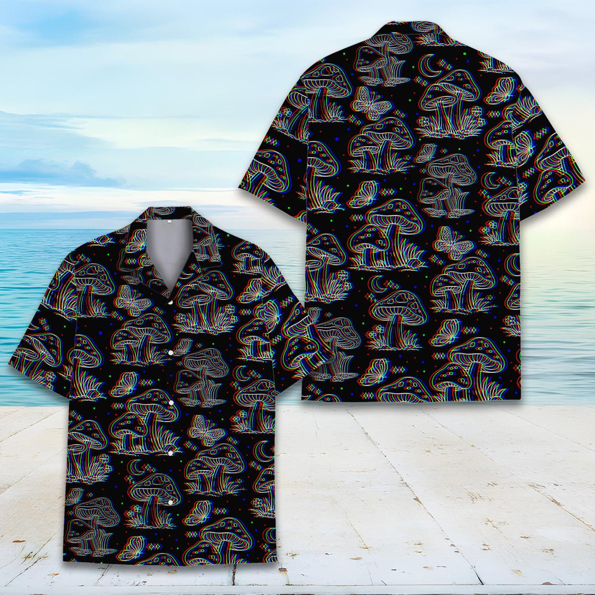 Trippy Mushroom Butterfly Psychedelic Glitch Festival – Hawaiian Shirt