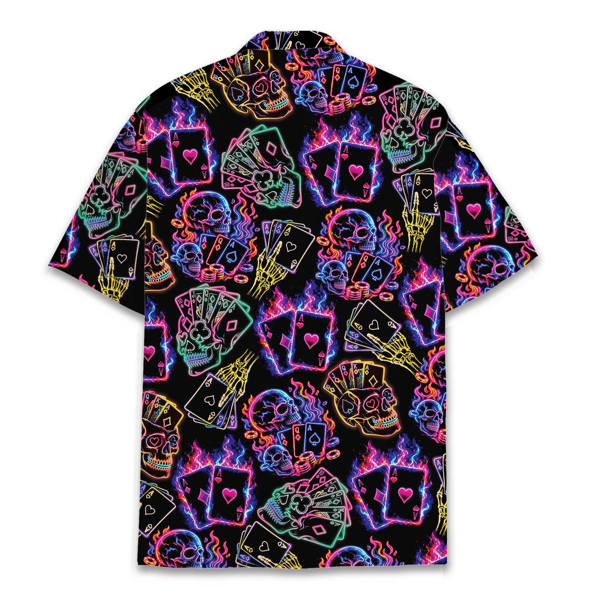 Neon Poker Skull Playing Cards Skeleton Hand – Hawaiian Shirt