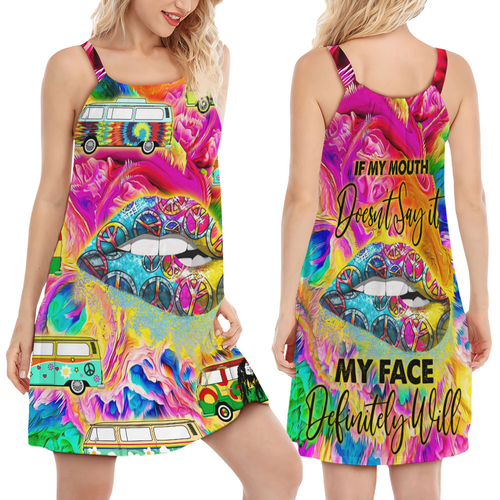 Hippie Bold Quote Style – Women's Summer Sleeveless V-Neck Camisole Dress