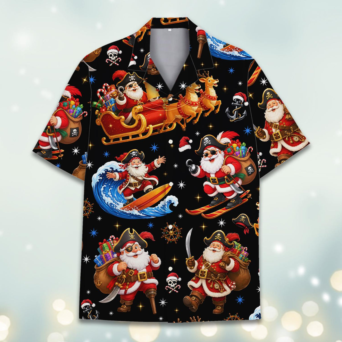 Pirate Santa Surfing Christmas Beach Vacation – Hawaiian Shirt