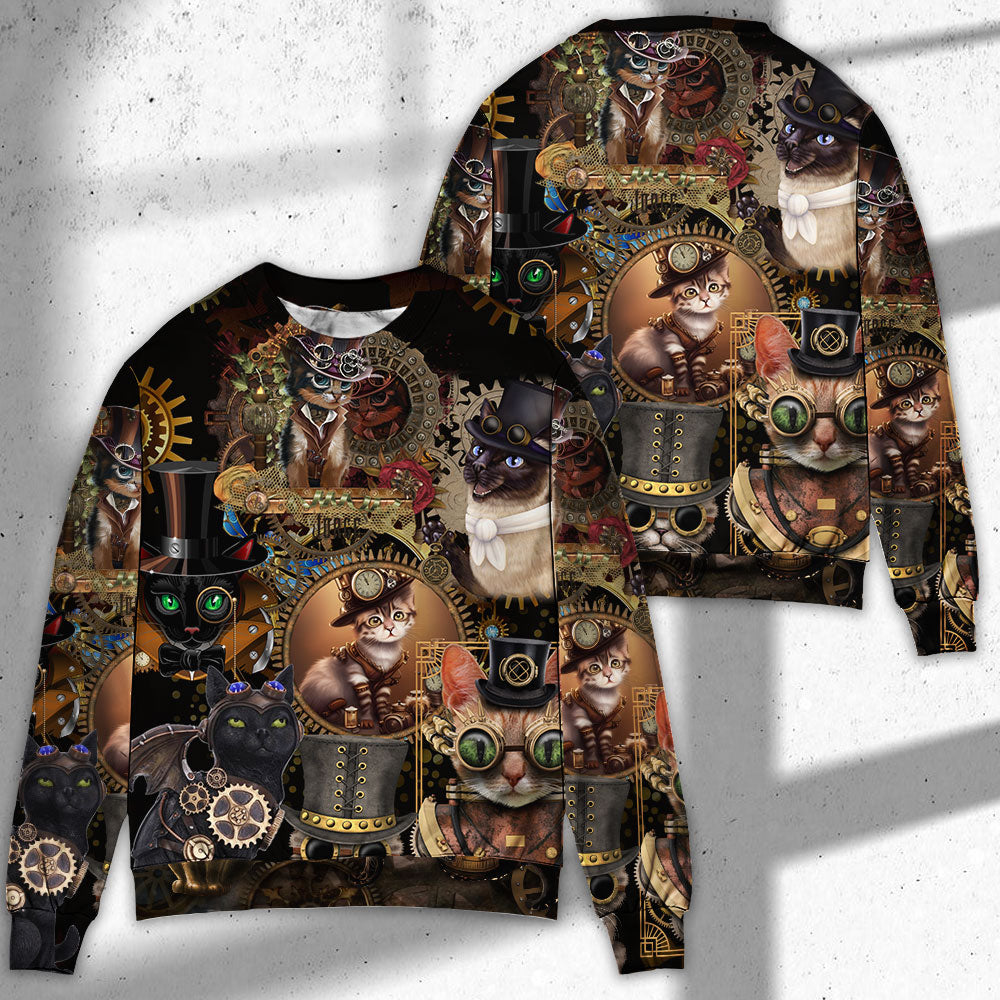 Steampunk Cat Art Calm Mechanical Style – Sweater - Ugly Christmas Sweater
